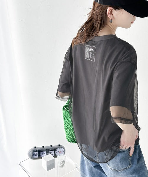 《JaVa ジャバコラボ》1枚でレイヤードが完成。チュールレイヤードバックプリントTシャツ jv1010288
