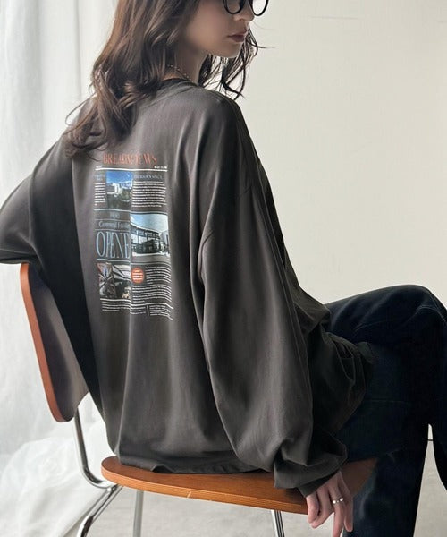 纏うだけで、洒落感アップデート◎綿100％ニュースペーパーロゴプリントオーバーサイズTシャツ ce1330046
