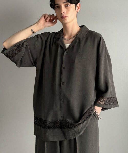 レースが語る、大人の余裕。レース切り替えオープンカラーシャツ / Lace Panel Open Collar Shirt co1010011