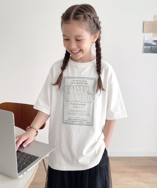 【キッズ】《JaVaジャバコラボ》親子お揃い リンクコーデできちゃう！前後2way 綿100％ロゴプリントTシャツ(半袖) jk1050136