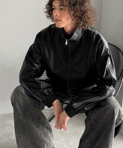 【Classical Origin】High-Neck Leather Track Jacket／ハイネックレザートラックジャケット co1150040