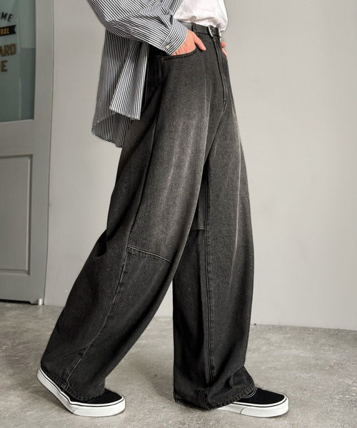 【Classical Origin】「シルエットで語る。」ブラスト加工カーブシルエットバレルレッグデニムパンツ／Blasted Curve Silhouette Barrel-Leg Denim Pants co0900007