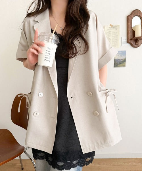 【mily bilet】甘さひとさじ、きれいに決まる。リボンストラップ付き半袖テーラードジャケット（オーバーサイズ） mi1019137