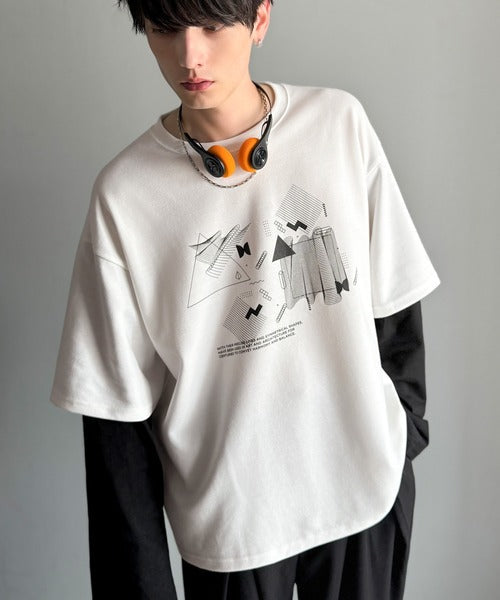 【Classical Origin】幾何学柄ポンチ素材レイヤードTシャツ(長袖)／Geometric Pattern Ponte Layered T-Shirt co1150050