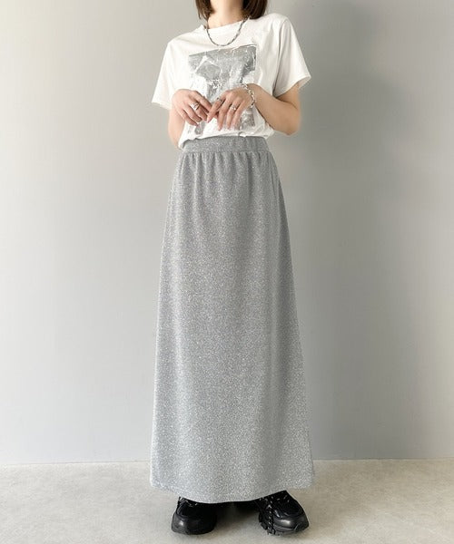 【mily bilet】華やかで上品。バックスリットIラインラメロングスカート mi1149056