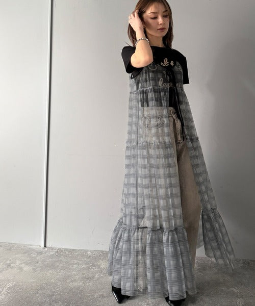 【mily bilet】大人の甘さを引き立てる。チェックチュールフリルティアードキャミワンピース mi1139078