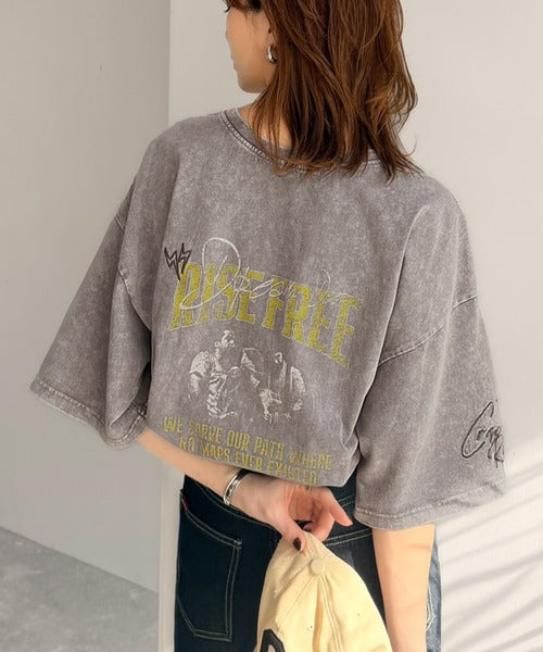《JaVaジャバコラボ》キャッチーな個性派スタイル。綿100％前後2wayアシッドウォッシュビッグロックTシャツ(半袖） jv1260545