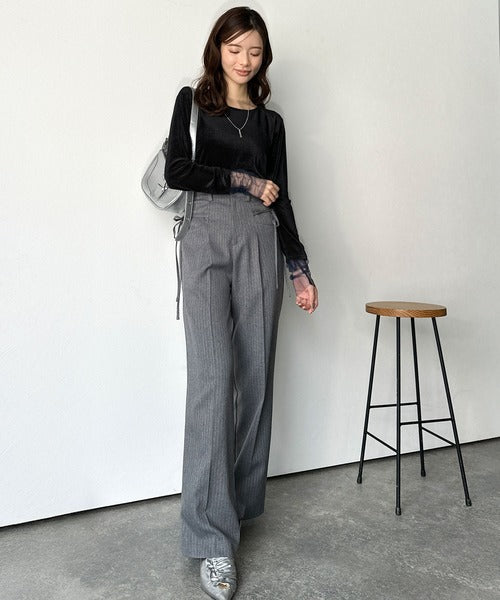 【mily bilet】異素材ミックスで魅せる◎シアーベロア袖メッシュ切り替えプルオーバー mi1269008