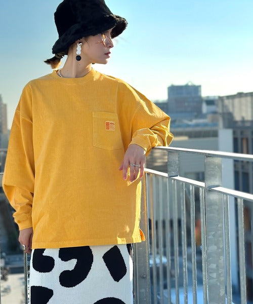 《JaVaジャバ コラボ》綿100％ピグメント加工ポケット付きロングTee jv1029002