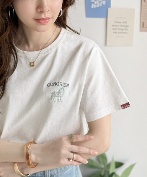 《JaVa ジャバコラボ》大人の遊び心をプラス。綿100％オオカミ刺繍Tシャツ（半袖） jv1330074