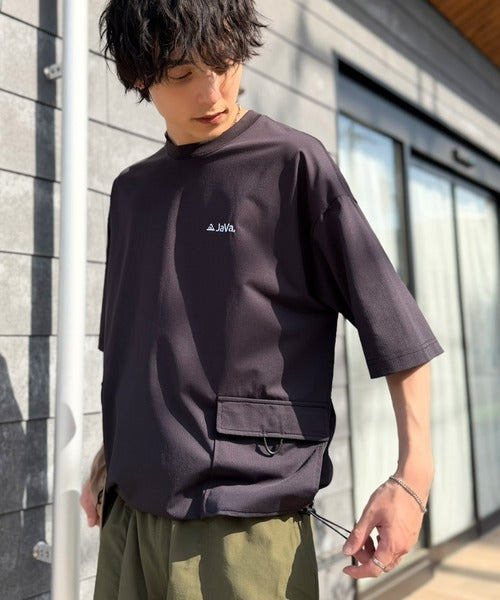《JaVaジャバコラボ》【接触冷感・吸水速乾機能付き】便利なBIGポケット＆裾ドローコード付き！高機能マイクロメッシュTシャツ jo1150091