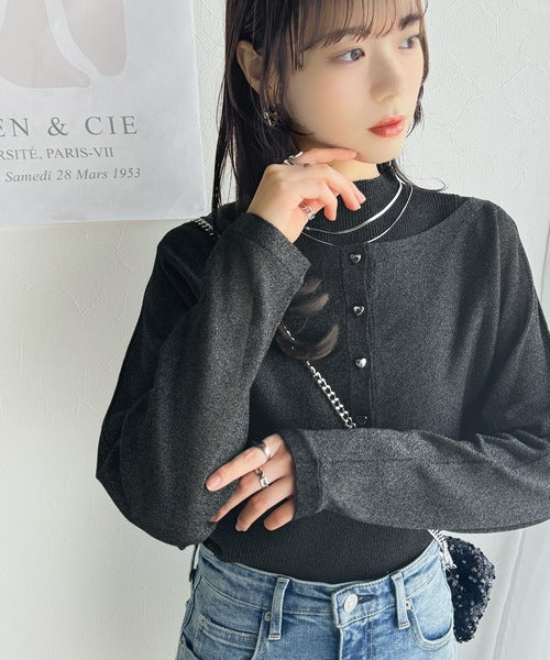 【mily bilet】上品さと可愛らしさを兼ね備えた、オフショル２WAYラメシアーニットアンサンブル（カーディガンセット） mi1029105