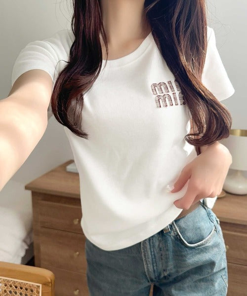 【mily bilet】スタイルよく、着心地いい。絶対使えるシンプルT♪ワッペンコンパクトTシャツ（半袖） mi1329084