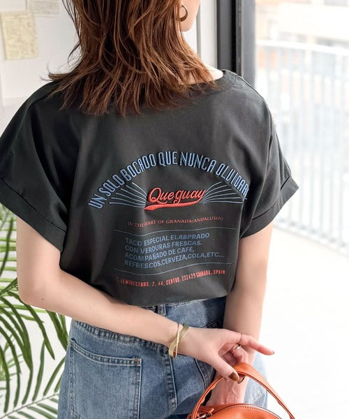《JaVaジャバコラボ》背中で魅せる。バック刺繍フレンチスリーブTシャツ（半袖） jv1050358