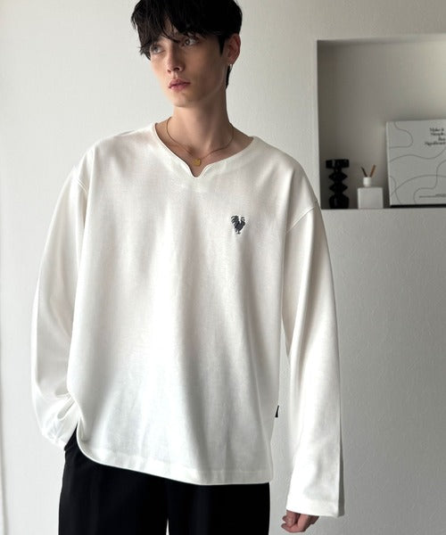 【Classical Origin】「着心地と、上質感と。」Soft Ponte V-Neck T-Shirt／ポンチ素材Vネック胸刺繍Tシャツ（長袖） co1150049