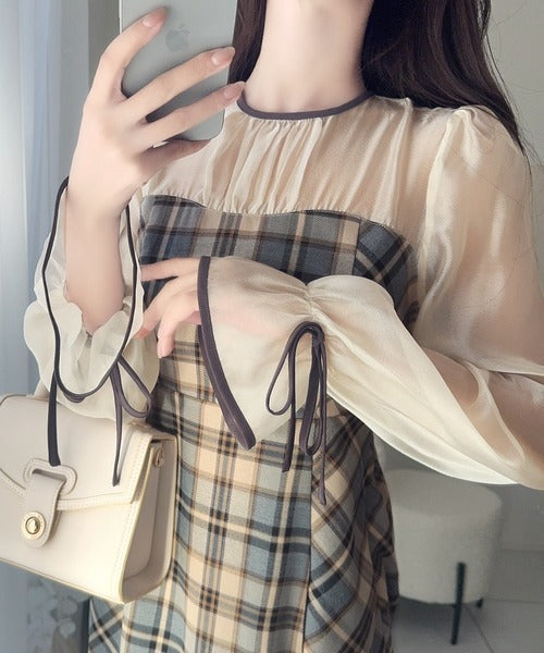 【mily bilet】上品でフェミニン。シャイニーシアードッキングIラインチェックワンピース mi1139046