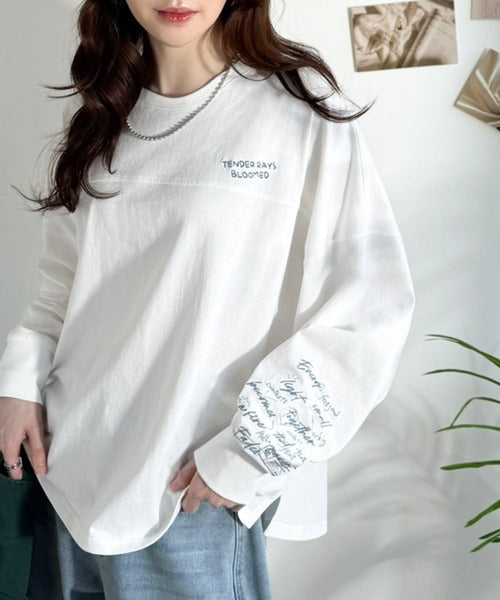 《JaVaジャバコラボ》袖を通せば、あなたも輝く。コットン100％刺繍胸元切り替えドルマンロンTEE（長袖） jv1260620