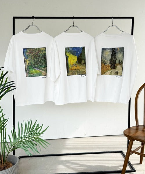 《ゴッホ絵画グラフィック》ステッチ刺繍MIXデザイン 高機能半袖Tシャツ【接触冷感・UVカット機能付き】【JaVaジャバコラボ】 jo1150093