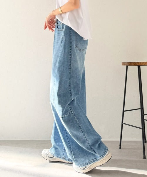 自然なカーブで美脚見え。抜け感たっぷりカーブラインデニムパンツ（ワイド） ce0900016