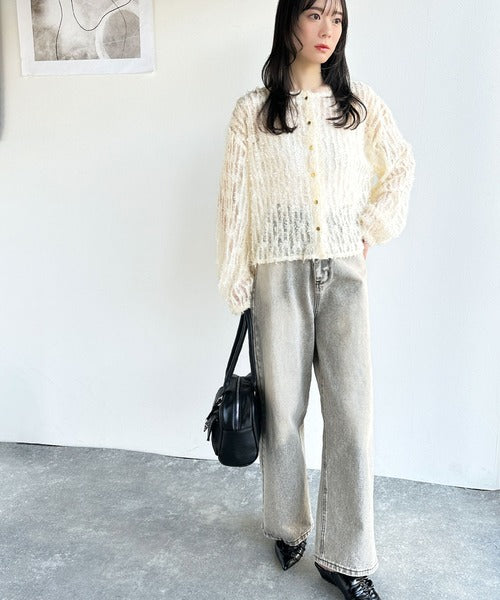 【mily bilet】上質なフェザー素材が生み出す。ふんわり感が魅力の前後2WAYシアーフリンジチュールカーディガン（長袖） mi1019070