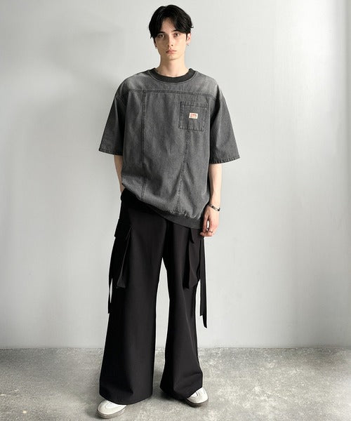 《JaVaジャバコラボ》綿100％ヴィンテージ加工アウターデニムTシャツ jo1010007