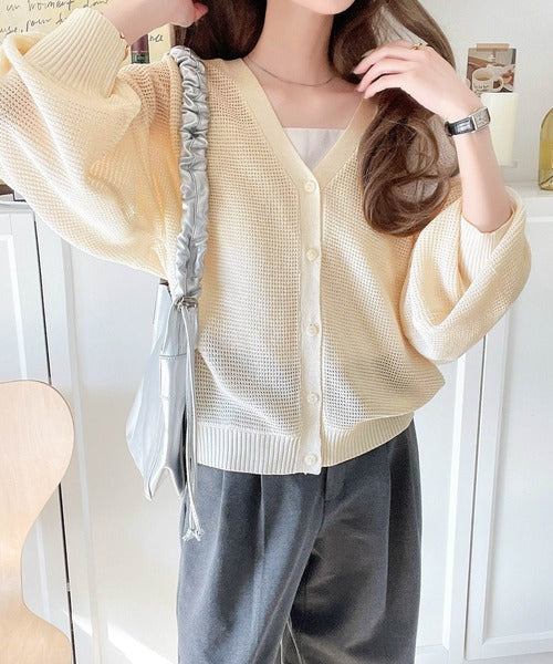リラクシーで上品。ワッフルニットVネックカーディガン（ドルマンスリーブ） ce1050292