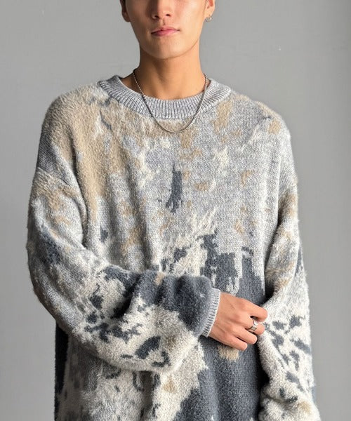 【classical origin】ニュアンス柄Wジャガードシャギーニット／Nuanced Pattern Double Jacquard Shaggy Knit ao1260497