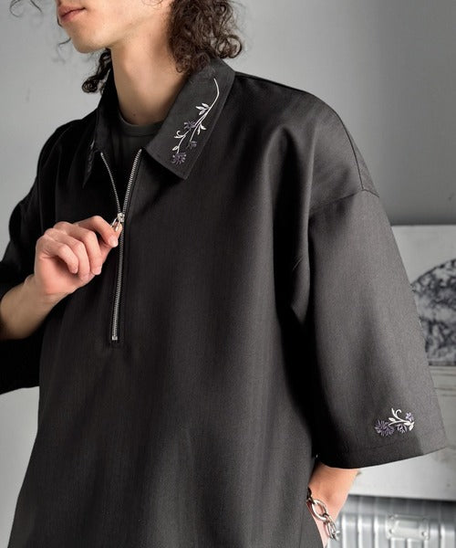 「高見え確定。」刺繍デザインジップシャツ／Embroidered Design Zip Shirt co1010043