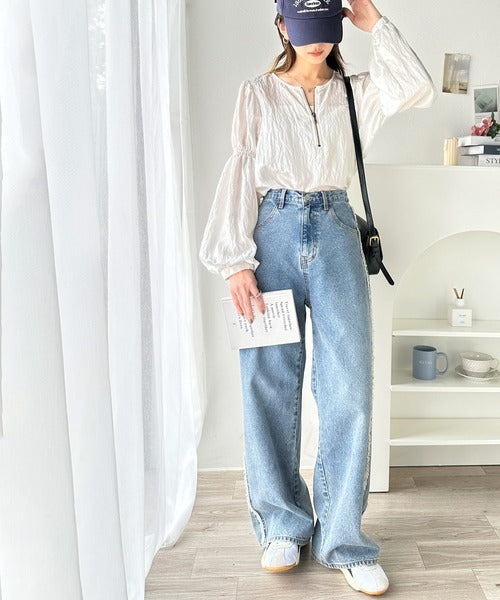 高級感＆カジュアル感。袖ギャザー入りボリュームスリーブハーフジッププルオーバー(長袖) ce1010334