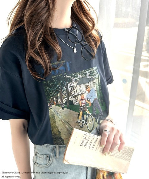 『THE SATURDAY EVENING POST』×クラシカルエルフ 別注グラフィックTシャツ【Bike Riding Lesson】 ce1260283