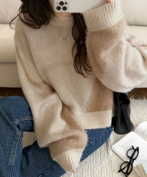 【mily bilet】きゅんモテニット♪柔らかな配色を、ふんわり軽やかに。ニュアンス柄短丈ニットプルオーバー mi1029208