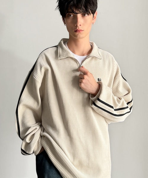 【Classical Origin】「素材推し。」コーデュロイ素材Wラインハーフジップトレーナー／Corduroy DoubleLine Half-Zip Trainer co1010026