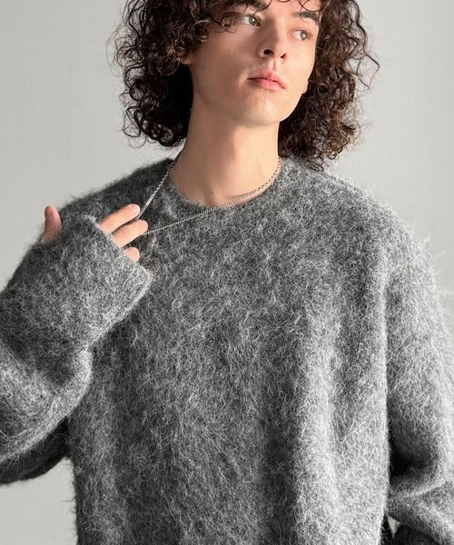 【Classical Origin】「深みのある1着。」ミックスシャギー素材クルーネックセーター／Mixed Shaggy Crew Neck Sweater co0780010