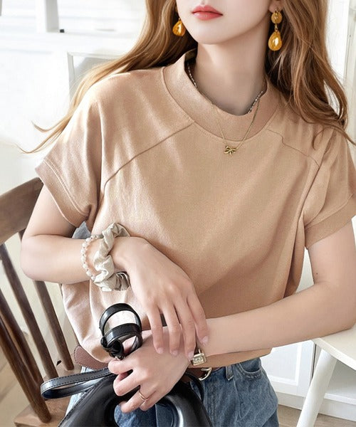 【sustaina+】【family+】綿100%USAコットン、大人のモックネックTシャツ。 cl5015