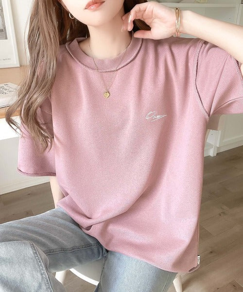 袖口くるりん。ワンポイント刺繍ハーフスリーブ裏毛Tシャツ ce1260259