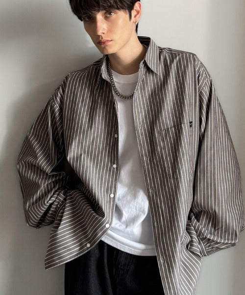 【Classical Origin】ゆとりを着る。ネーム付き胸ポケットビッグシャツ（長袖）/Brand name & chest pocket long sleeved big shirt ao1110147