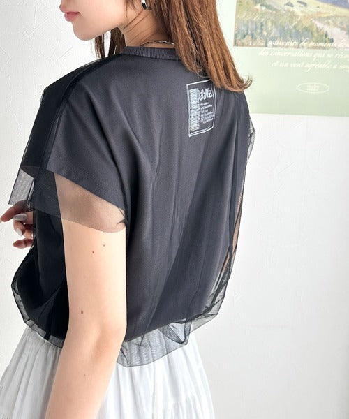 《JaVa ジャバコラボ》１枚で即こなれ感。バックプリントチュールレイヤードフレンチTシャツ jv1010316