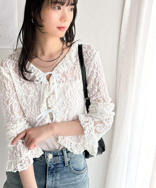 【mily bilet】トレンドが華やか♪花柄レースリボンカーディガン mi1019074