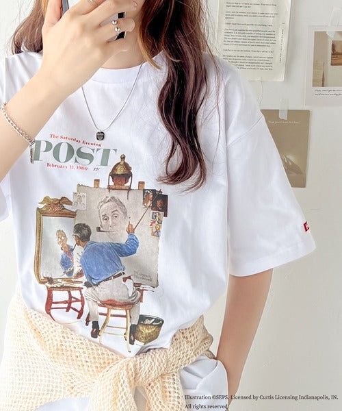 『THE SATURDAY EVENING POST』×クラシカルエルフ 別注グラフィックTシャツ 【Rockwell's Triple Self-Portrait Reprint】 ce1260281