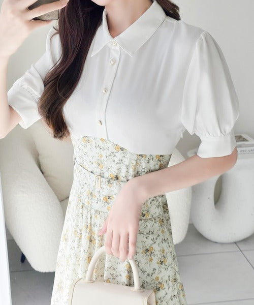 【mily bilet】“似合うね”がもらえる、愛されシルエット。無地シャツ×花柄ドッキングウエストベルトロングワンピース mi1139118