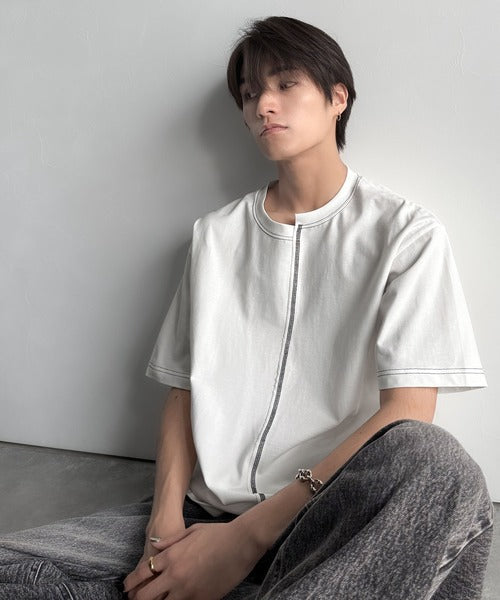 Asymmetric Stitch Design T-Shirt／アシンメトリーデザイン配色ステッチTシャツ co1150013