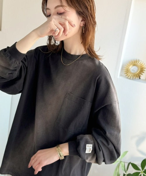 《JaVaジャバコラボ》垢抜け！大人のストリートstyleを作る。綿100％スプレーダイ加工オーバーサイズTシャツ（長袖） jv1020358