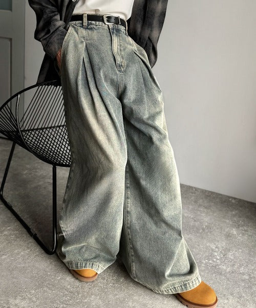 【Classical Origin】「Aライン即完成。」変形3タックスーパーワイドデニム／Unique Three-Tuck Super Wide Denim co0900005