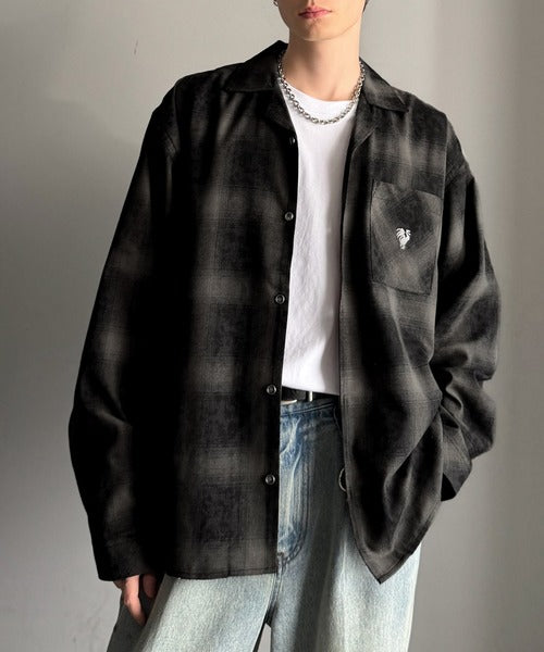 【Classical Origin】自然体のカッコよさ。ヴィンテージ風チェック柄オープンカラーシャツ（長袖）/Vintage-style check pattern open collar shirt co1010024