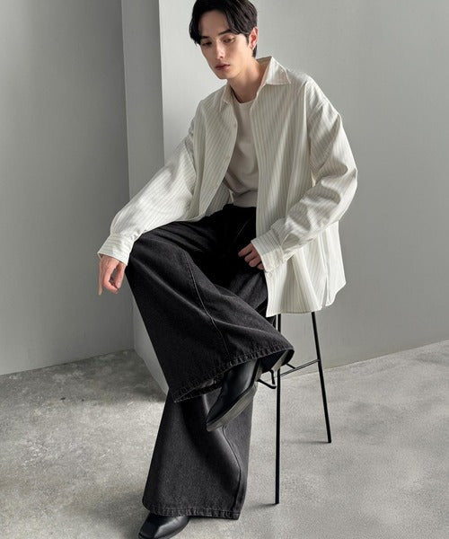 【Classical Origin】「贅沢シルエット。」3タックワイドデニムスラックス／Triple-Tuck Wide Denim Trousers co0900001