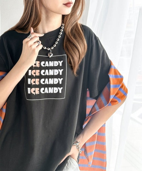 大人胸キュン。綿100％ICE CANDYロゴプリントTシャツ mo1310038