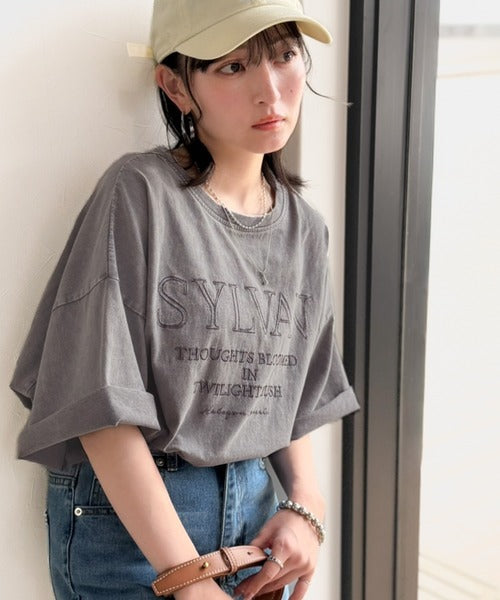 《JaVaジャバコラボ》色褪せで魅せる、ラフな品格。綿100％前後２WAYアシッド刺繍ユルTEE（半袖） jv1260544