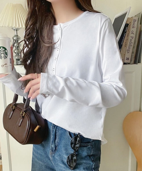 シンプルだからこそ、こだわりたい。シルケット加工ドット釦ヘンリーTシャツ（長袖） ce1020314