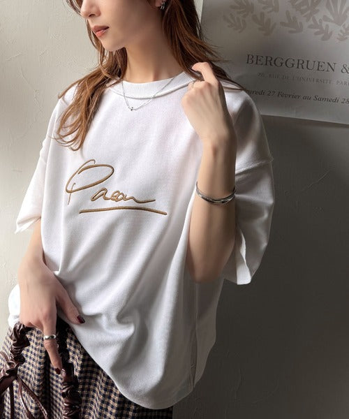 《JaVaジャバコラボ》大胆ロゴで魅せる。前後2way裏毛胸元PAEANロゴ半袖Tシャツ jv1260422