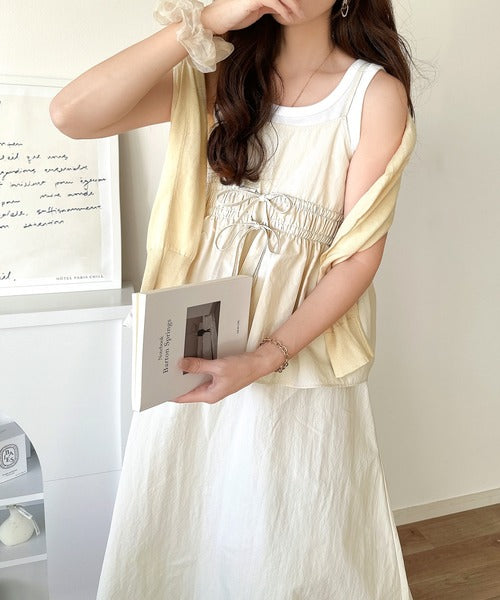 1枚で即、旬顔。フェイクレイヤードギャザーキャミワンピース ce1260343
